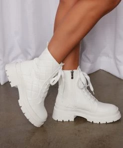 Fashion Nova Oh You Heart Quilted Combat Boots - White