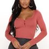 Fashion Nova Makenna Henley Top - Marsala Teddies & Babydolls