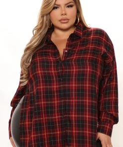 Fashion Nova Teddies & Babydolls Give Me Everything Plaid Tunic - Red/combo