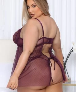 Fashion Nova Loving Touch Mesh Babydoll - Eggplant Teddies & Babydolls