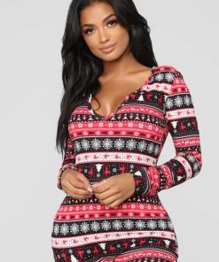 FashionNob Baby It's Cold Outside PJ Onesie - Red/combo