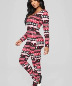 FashionNob Baby It's Cold Outside PJ Onesie - Red/combo