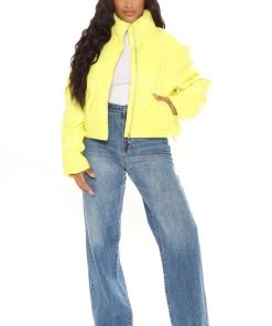 Fashion Nob Winter Blowout Game Over Latex Puffer Jacket - Yellow