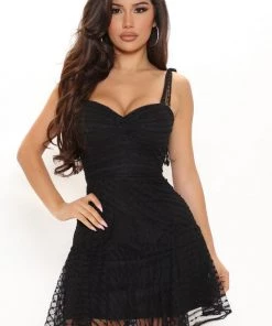 Fashion Nob Christa Mesh Mini Dress - Black