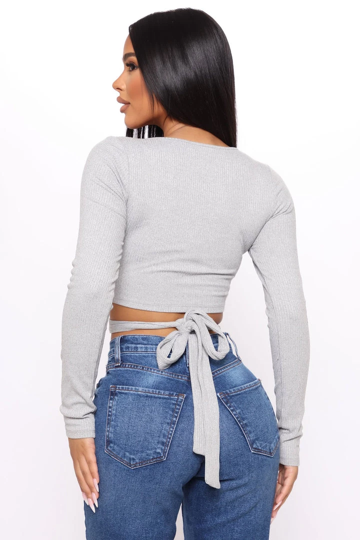 Fashion Nova Enough Small Talk Top - Heather Grey Teddies & Babydolls