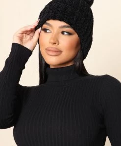 Fashion Nova Teddies & Babydolls Sipping Hot Cocoa Beanie - Black