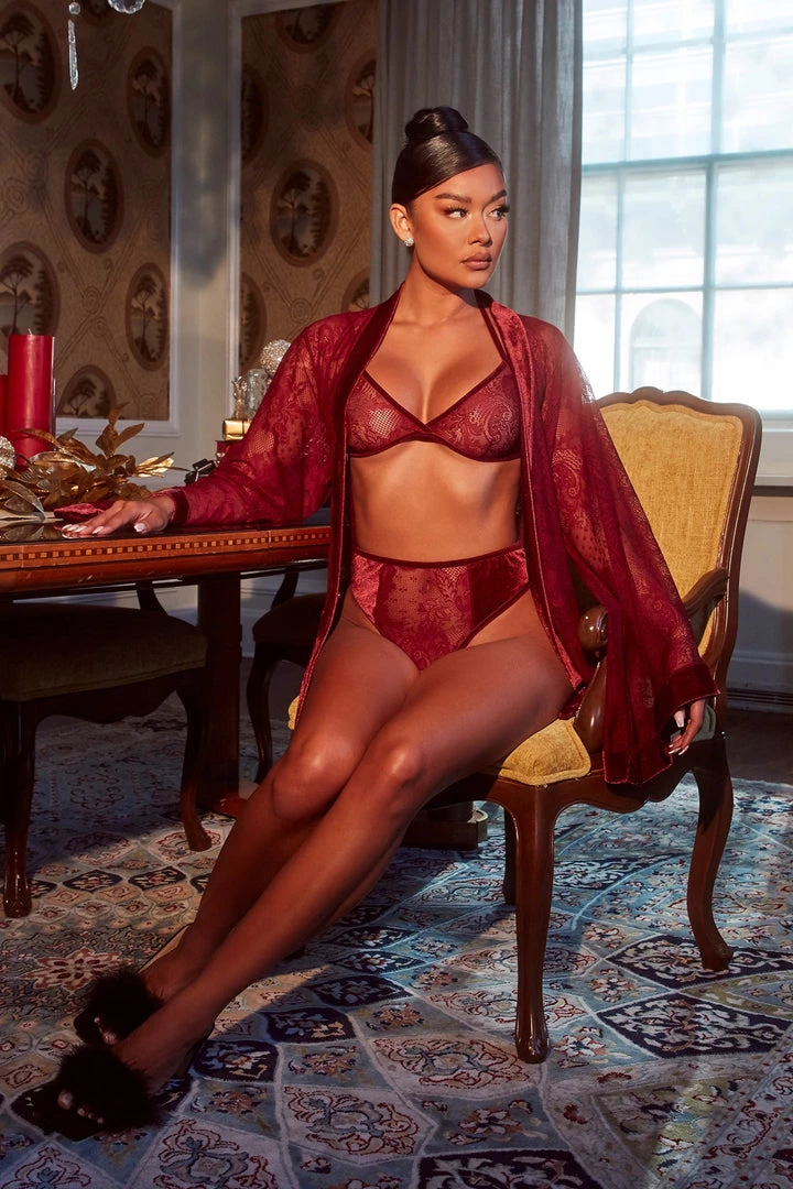 Fashion Nob Sleepwear & Robes Lovers Touch Lace And Velvet Robe - Wine 5 Fashion Nob Sleepwear & Robes Lovers Touch Lace And Velvet Robe - Wine