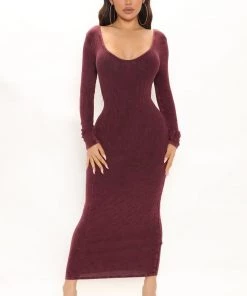 Fashion Nob Doing Just Fine Ribbed Midi Dress - Burgundy