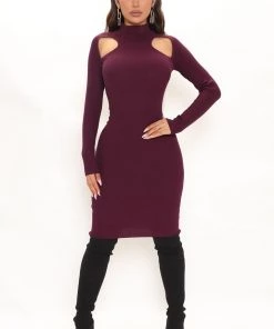 Fashion Nob Fall In The City Sweater Midi Dress - Eggplant DRESSES