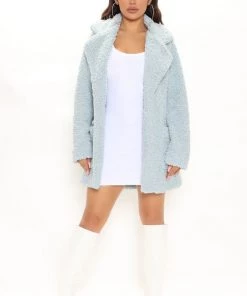 Fashion Nob Gotta Love It Sherpa Coat - Blue Winter Blowout