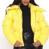 Fashion Nob Texture Me Latex Puffer Jacket - Yellow