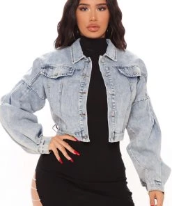 Fashion Nob Don't Pop My Bubble Cropped Denim Jacket - Medium Wash