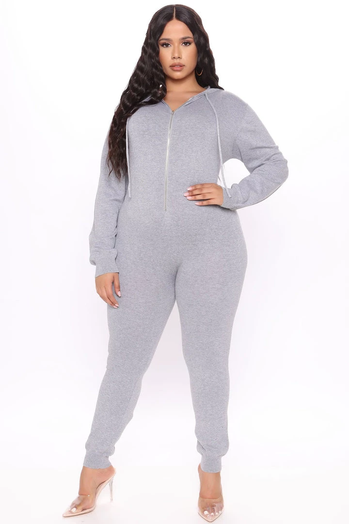 Fashion Nova Meet Me At The Mall Sweater Jumpsuit - Charcoal