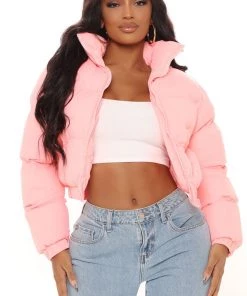 Fashion Nob Winter Blowout Looking Brand New Cropped Puffer Jacket - Pink