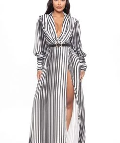 Mysite New Today Nora Striped Maxi Dress - Black/White