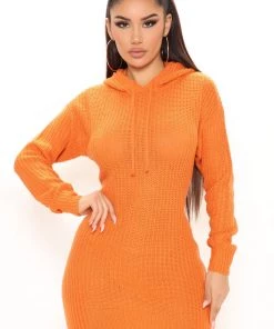 Fashion Nob Happy Harvest Sweater Mini Dress - Orange