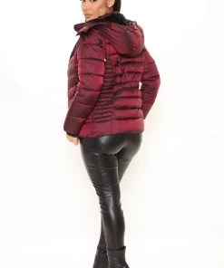 Fashion Nob Keeping You Warm Puffer Jacket - Burgundy Winter Blowout