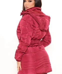 Fashion Nob No Hard Feelings Puffer Jacket - Burgundy Winter Blowout
