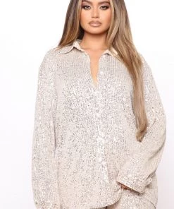 Fashion Nova SETS Rise And Shine Sequin Pant Set - Taupe