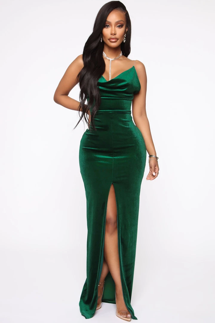 Fashion Nova Your Best Shot Velvet Maxi Dress - Hunter