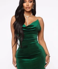 Fashion Nova Your Best Shot Velvet Maxi Dress - Hunter