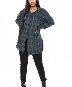 Fashion Nova Keep Checkin' Flannel Top - Green/combo Teddies & Babydolls