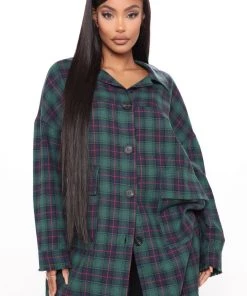 Fashion Nova Keep Checkin' Flannel Top - Green/combo Teddies & Babydolls