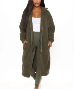 Fashion Nob Winter Blowout Cabin Stay Sherpa Jacket - Olive