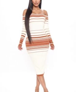 FashionNob DRESSES Catch Me Offline Sweater Dress - Rust/combo