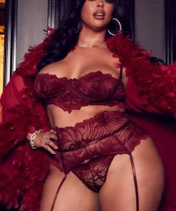 Fashion Nob Never Ending Love Lace Garter 3 Piece Set - Wine Lingerie Sets