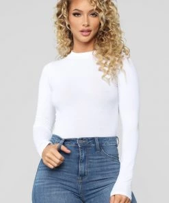 Fashion Nova Melanie Mock Neck Bodysuit - White