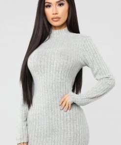 Fashion Nob Not Over You Yet Sweater Dress - Heather Grey DRESSES