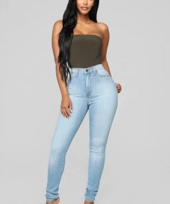 Mysite New Today Classic High Waist Skinny Jeans - Light Blue Wash
