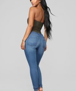 Mysite New Today Classic Mid Rise Skinny Jeans - Medium Blue Wash