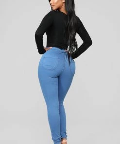 Mysite Super High Waist Denim Skinnies - Medium Blue New Today