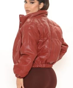 Fashion Nob There's No Rush Puffer Jacket - Brick Red Winter Blowout