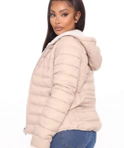 Fashion Nob Split Second Reversible Puffer Jacket - Khaki