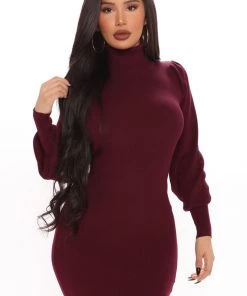 Fashion Nova Cozy Girl Sweater Mini Dress - Wine