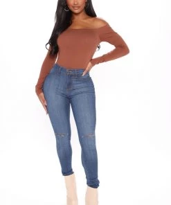 Fashion Nova Teddies & Babydolls Day To Day Off Shoulder Bodysuit - Chocolate