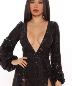 Mysite Kinsley Sequin Maxi Dress - Black DRESSES