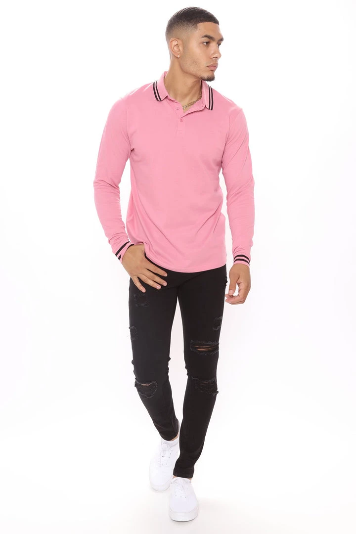 Fashion Nova Wilson Long Sleeve Polo - Pink/Pink 3 Fashion Nova Wilson Long Sleeve Polo - Pink/Pink