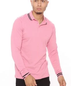 Fashion Nova Wilson Long Sleeve Polo - Pink/Pink