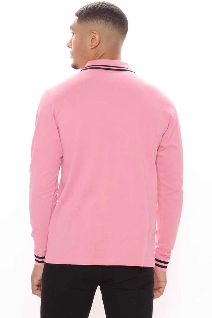 Fashion Nova Wilson Long Sleeve Polo - Pink/Pink 4 Fashion Nova Wilson Long Sleeve Polo - Pink/Pink