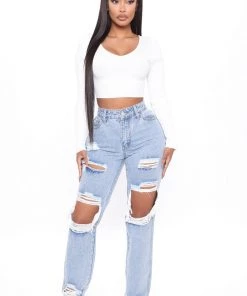 Fashion Nova Feed My Ego Slouch Fit Jeans - Light Blue Wash