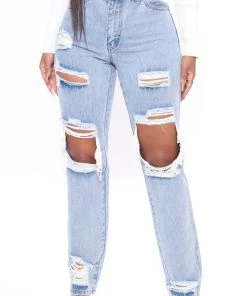 Fashion Nova Feed My Ego Slouch Fit Jeans - Light Blue Wash