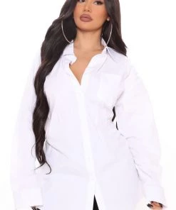 Fashion Nova Office Babe Conquer The Day Oversized Shirt - White