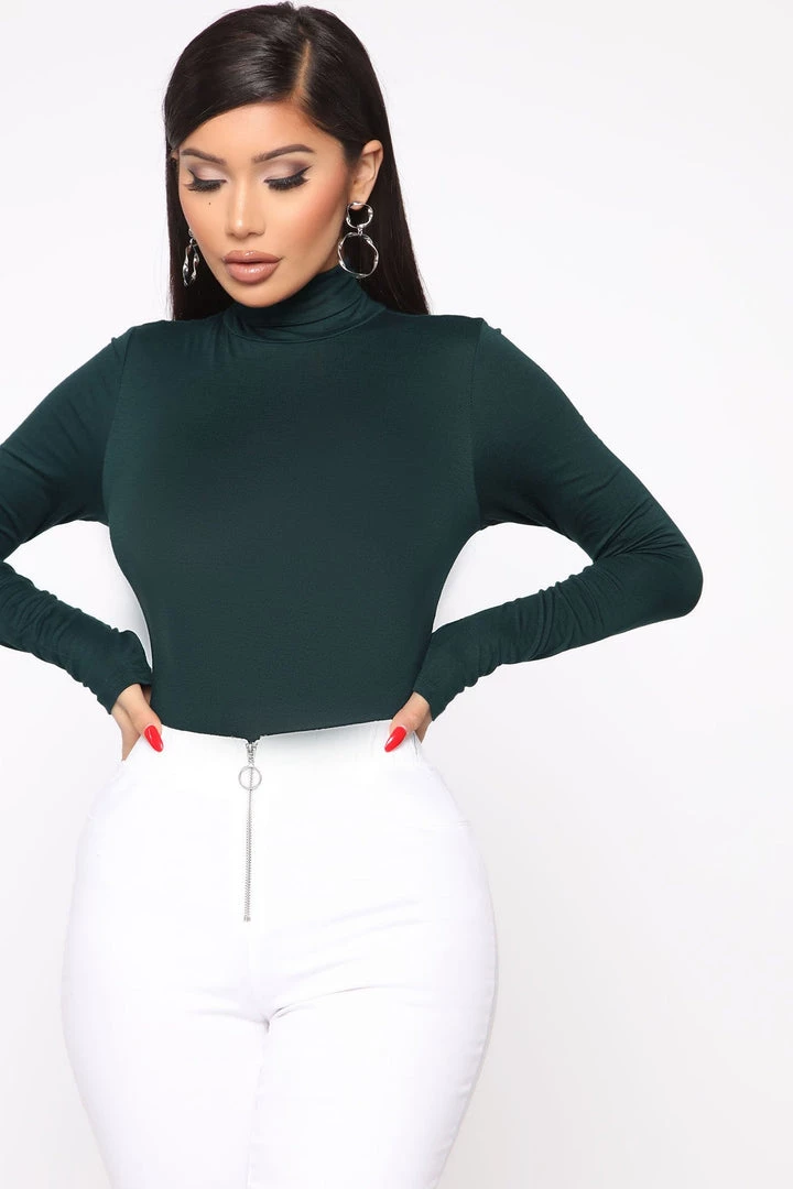 Fashion Nova Pamela Turtle Neck Long Sleeve Top - Dark Teal Teddies & Babydolls