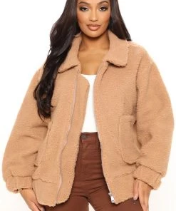 Fashion Nob Snuggled Up Sherpa Jacket - Brown