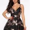 Mysite Farrah Fit And Flare Mini Dress - Black/Rose Gold DRESSES