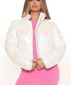 Fashion Nob Winter Blowout All Eyes On Me Puffer Iridescent Jacket - Iridescent